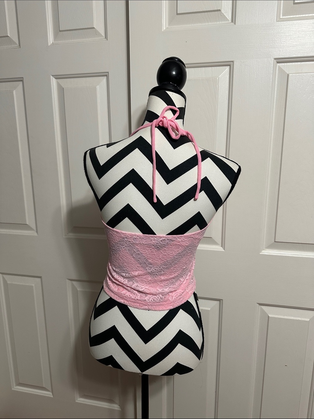 White Fox Pink Lace Halter Tank with Floral Rosette - Picture 3 of 5